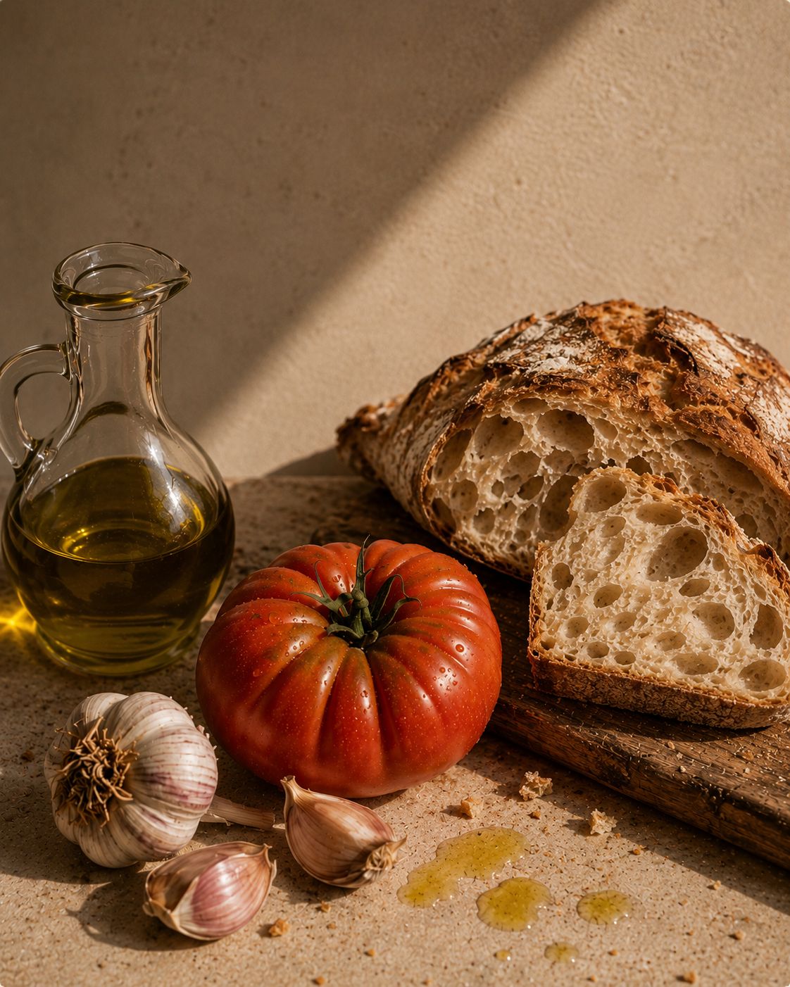 Tomato, bread, garlic and olive oil for Solera
